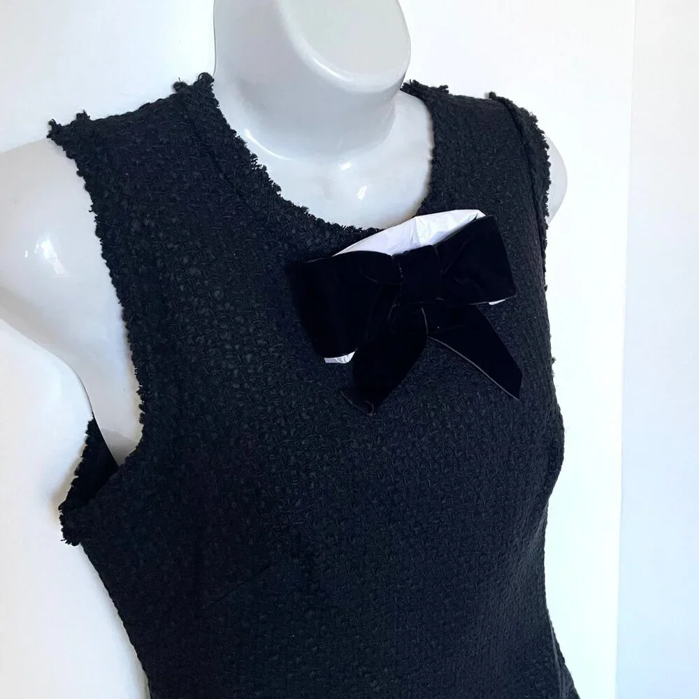Kate Spade Dress Womens 0 Black Sheath Sleeveless Bow Tie Tweed Ruffle Short